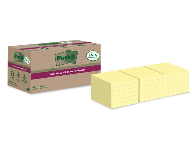 Memoblok Post-it 654 RSS12CY 76x76mm geel 14+4