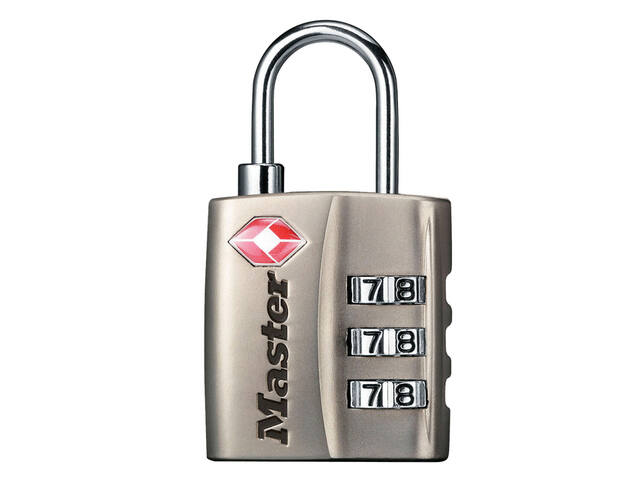 Hangslot Masterlock 3-cijfer TSA nikkel 30mm