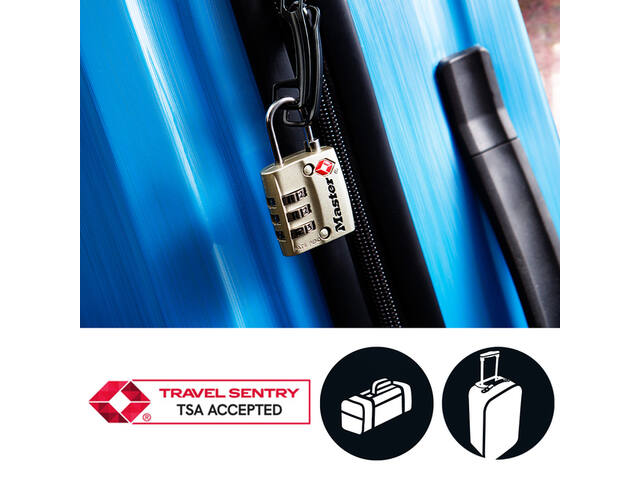 Hangslot Masterlock 3-cijfer TSA nikkel 30mm