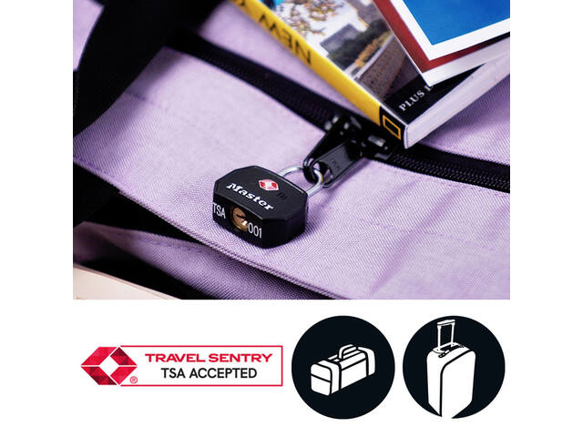Hangslot Masterlock 2 gelijksl alu TSA zwart 30mm
