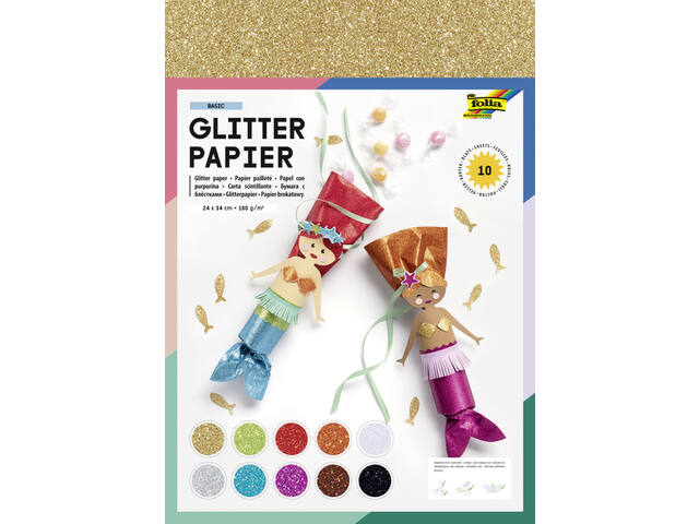 Glitterpapier Folia 1-zijdig 24x34cm 170gr 10v ass