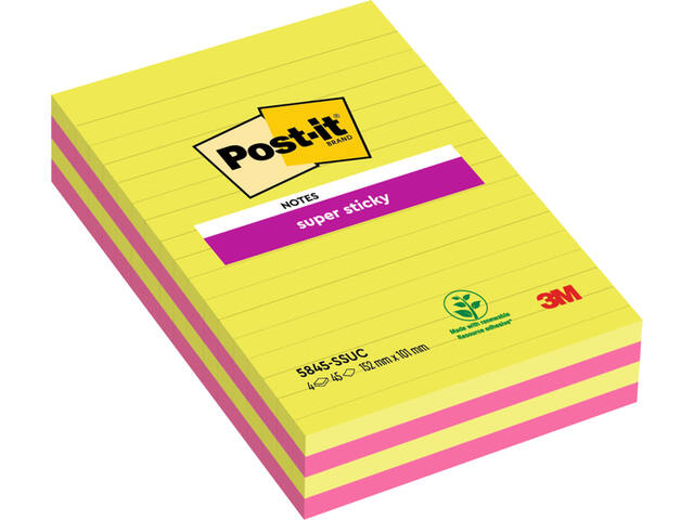 Memoblok 3M Post-it 584 127x203mm SS lijn ass kl