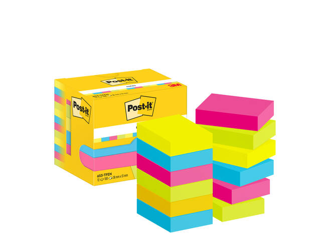 Memoblok 3M Post-it 653 38x51mm neon assorti kleur