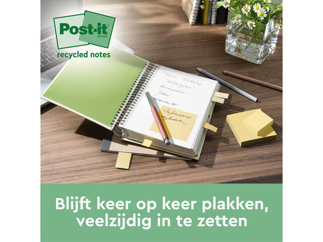 Memoblok 3M Post-it 654 76x76mm recycle geel 18+6