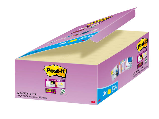 Memoblok 3M Post-it 622 SS 47.6x47.6mm geel 21+3