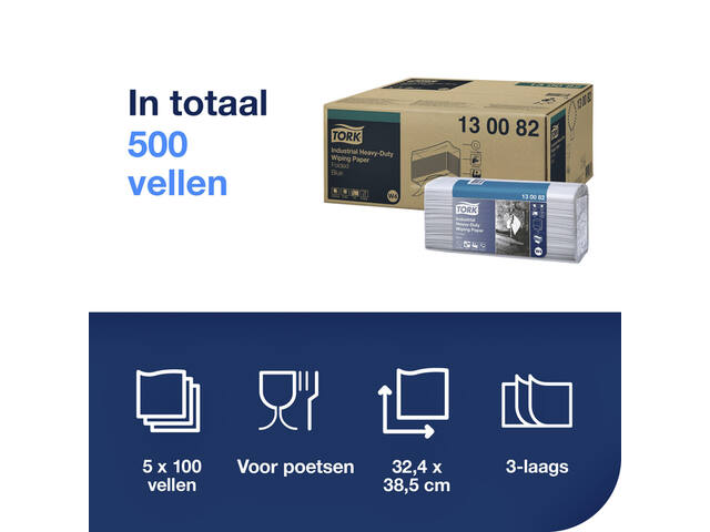 Reinigingsdoek Tork W4 gevouwen blauw 130082