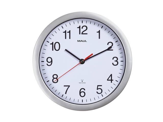 Wandklok MAUL Run RC O25x5cm kunststof zilver/wit