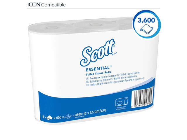 Toiletpapier Scott Essential 2laags 600 vel wit