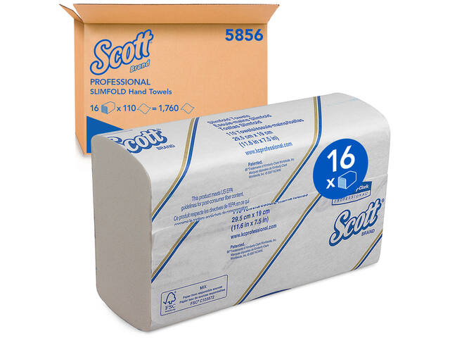 Handdoek Scott Slimfold 1laags 190x300mm wit