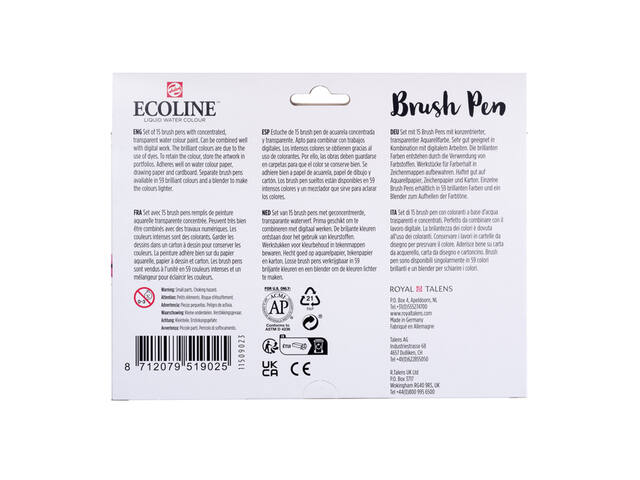 Brushpen Talens Ecoline set 15 stuks assorti
