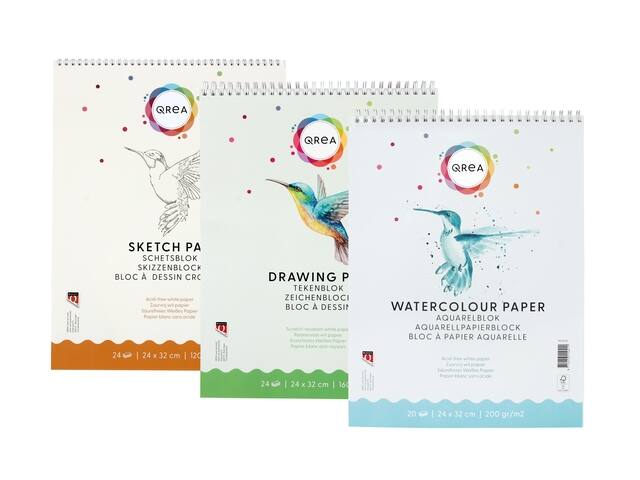 Tekenblok Qrea A4 24vel 160gr spiraal