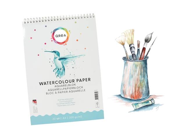 Aquarelblok Qrea A4 20vel 200gr spiraal