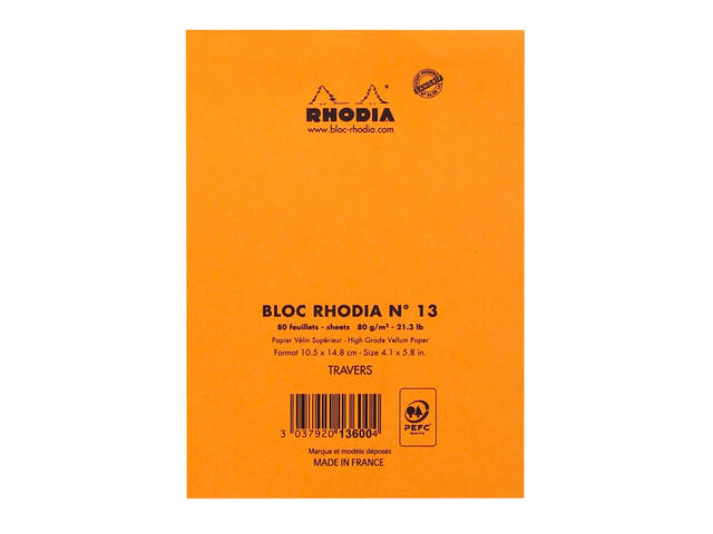 Schrijfblok Rhodia A6 lijn 80vel 80gr oranje