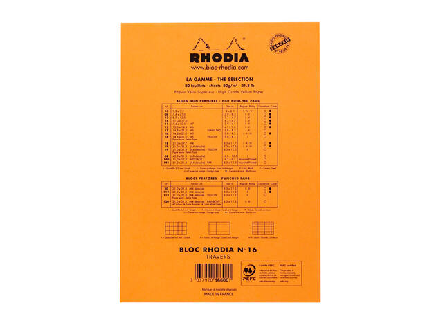 Schrijfblok Rhodia A5 lijn 80vel 80gr kantln or