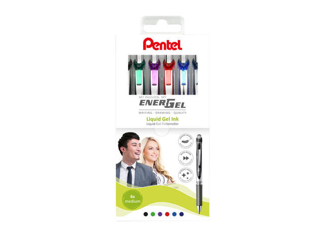 Gelschrijver Pentel BL77 Energel M 6st assorti