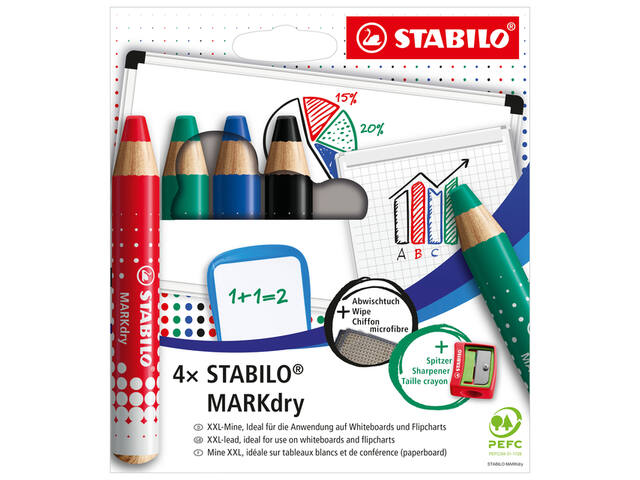 Whiteboardpotlood STABILO MARKdry 648/4 4st ass