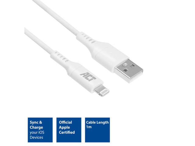 Kabel ACT USB 2.0 naar Lightning laad -en data 1m