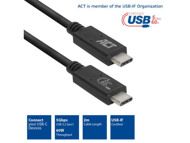 Kabel ACT USB 3.2 USB-C USB-IF gecert. 2 meter
