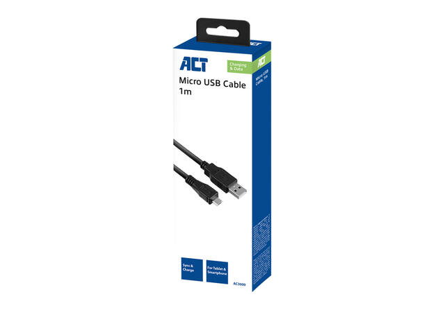 Kabel ACT USB 2.0 naar MicroB laad -en data 1m