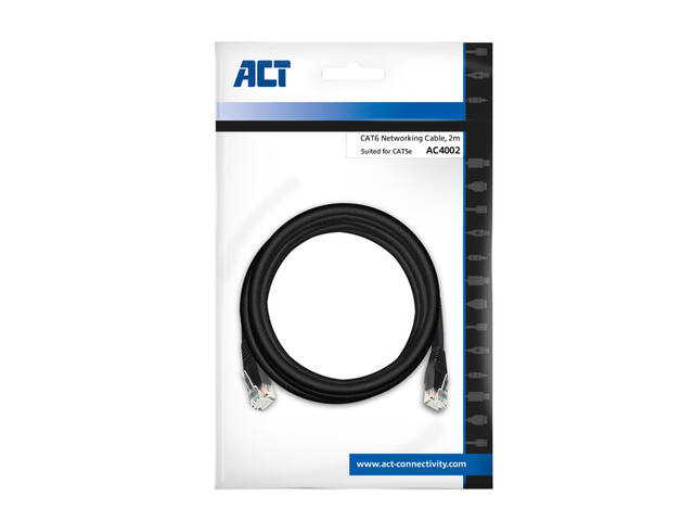 Kabel ACT CAT6 Network koper 2 meter zwart
