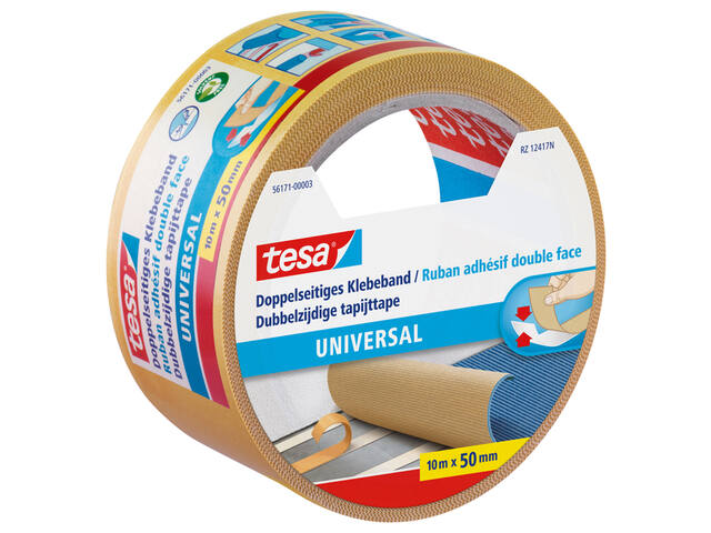 Tapijttape tesa Uni 10mx50mm dubbelzijdig wit