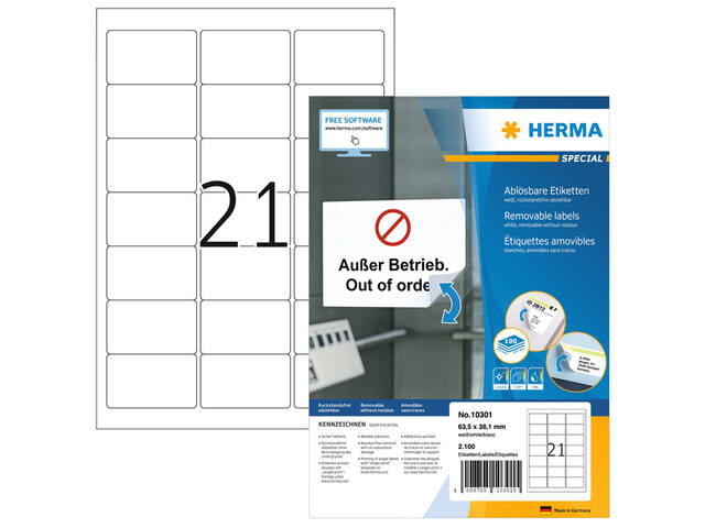 Etiket HERMA 10301 63.5x38.1mm verw wit 2100st