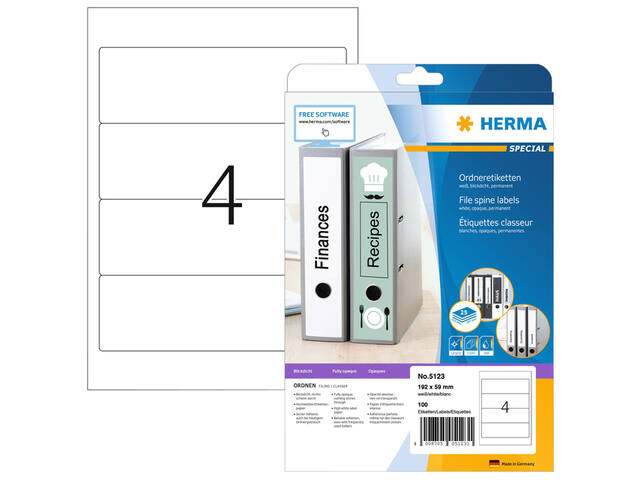Rugetiket HERMA 5123 192x59mm wit 100 etiketten