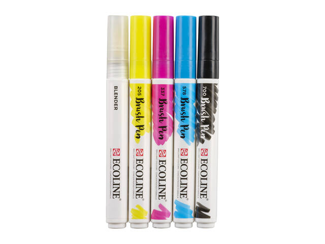Brushpen Talens Ecoline set 5 stuks primair