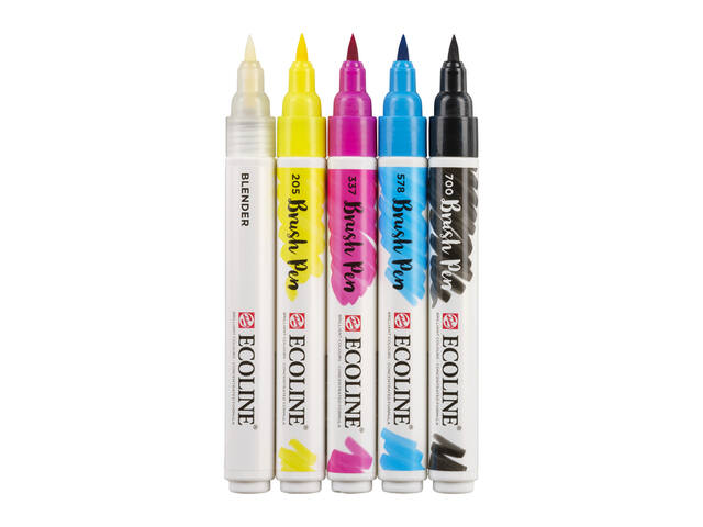 Brushpen Talens Ecoline set 5 stuks primair