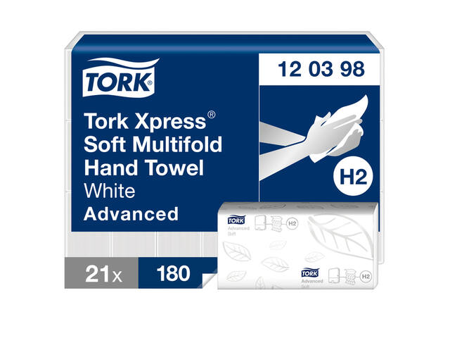 Handdoek Tork H2 Advanced 2laags 212x255mm wit