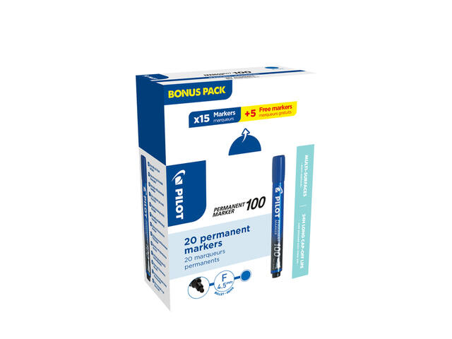 Viltstift PILOT SCA-100 rond F blauw 15+5 gratis