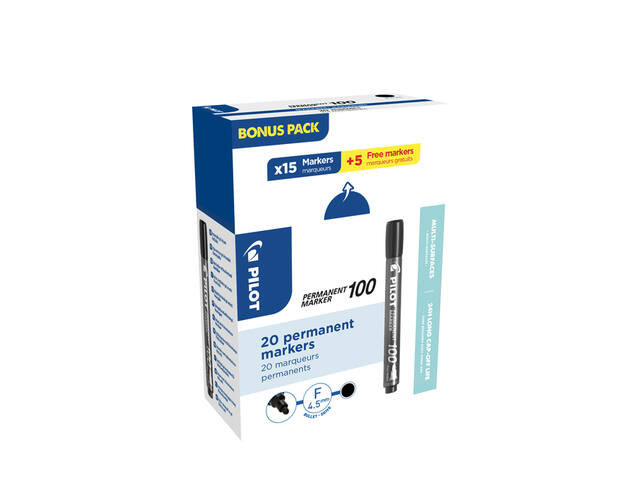 Viltstift PILOT SCA-100 rond F zwart 15+5 gratis