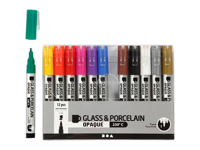 Glas porseleinstiften Crea Comp 1-2mm 12 kleuren