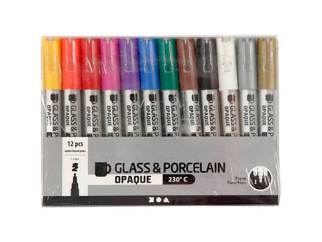 Glas porseleinstiften Crea Comp 1-2mm 12 kleuren