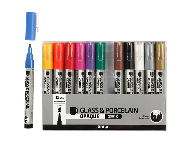 Glas porseleinstiften Crea Comp 1-2mm 12 kleuren