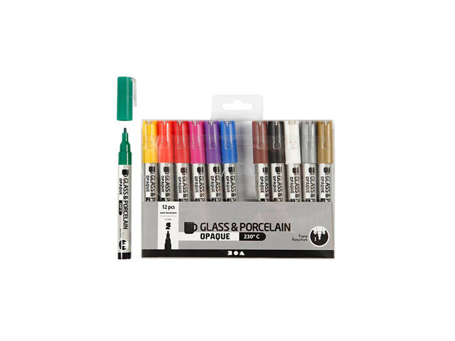 Glas porseleinstiften Crea Comp 1-2mm 12 kleuren