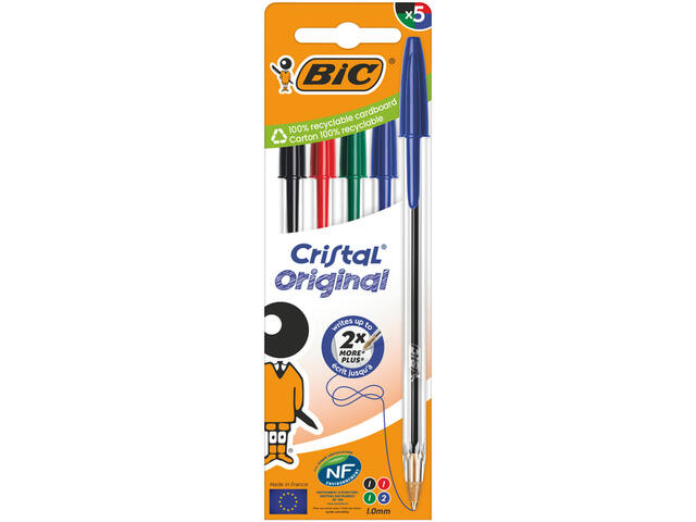 Balpen Bic Cristal M 5st assorti