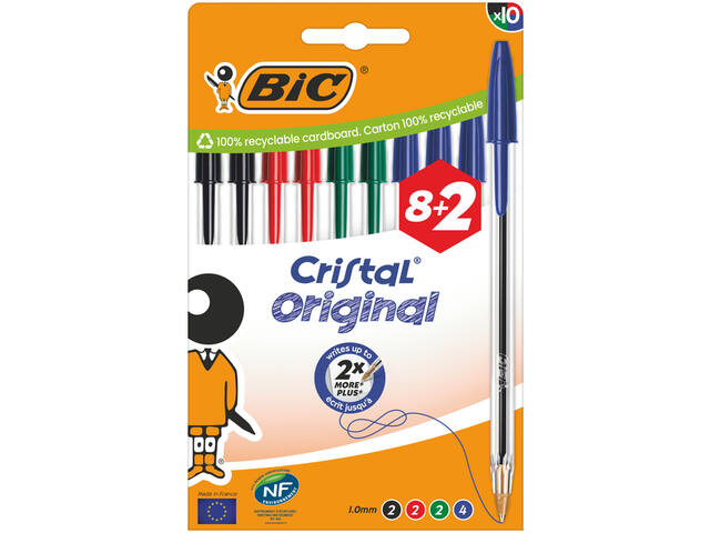 Balpen Bic Cristal M 10st assorti
