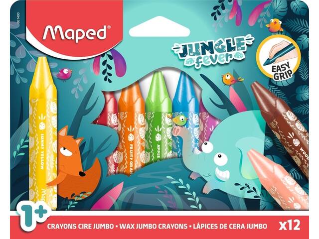 Waskrijt Maped Jungle Fever Jumbo set a 12 kleuren