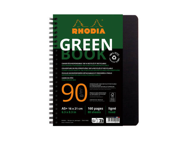 Notbk Rhodia Greenbook A5 lijn 6-g 180 pag zwart