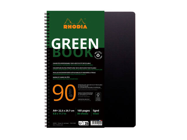 Notbk Rhodia Greenbook A4+ lijn 4-g 180pag zwart
