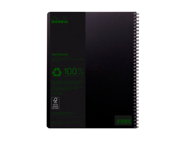 Notbk Rhodia Greenbook A4+ lijn 4-g 180pag zwart
