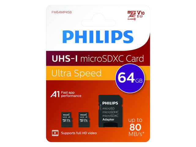 Geheugenkaart Philips micro SDXC 64GB 2 st