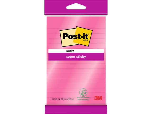 Memoblok 3M Post-it 4645 SS 101x152mm lijn roze
