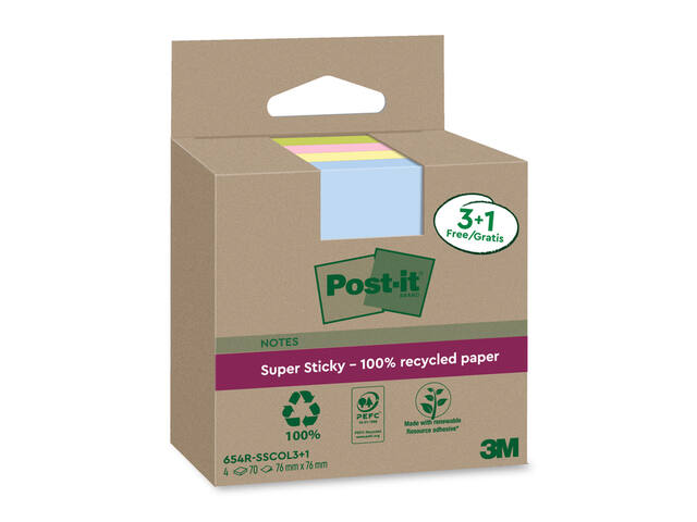 Memoblok 3M Post-it 654 RSSCOL 76x76mm ass. kl 3+1