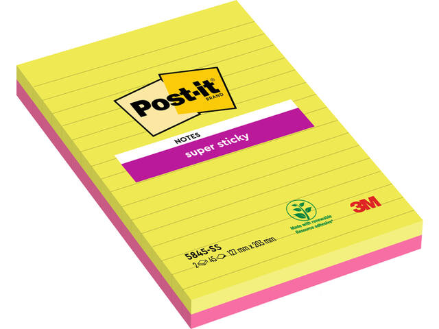 Memoblok 3M Post-it 5845 SS 127x203mm lijn ass kl