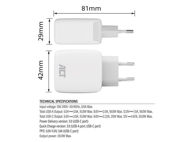 20w lader 2-poorts usb a+c pps