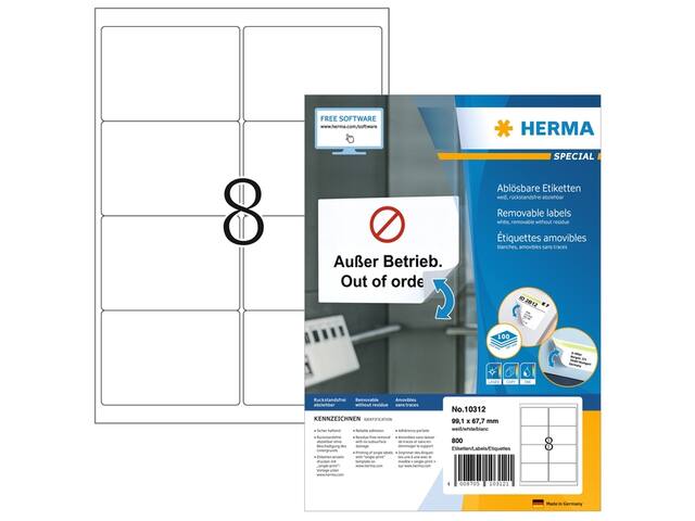 Etiket HERMA 10312 99.1x67.7 verwijderb wit 800st