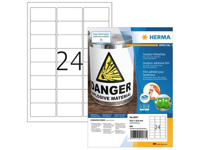 Etiket HERMA 9537 63.5x33.9 weerbest wit 960st