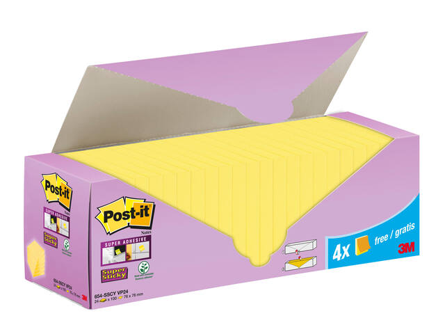 Memoblok 3M Post-it 654-SSCY 76x76mm geel